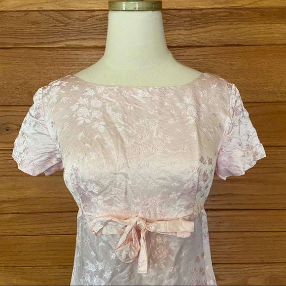 Vintage empire waist regency style pink short sleeve gown - Picture 2 of 6